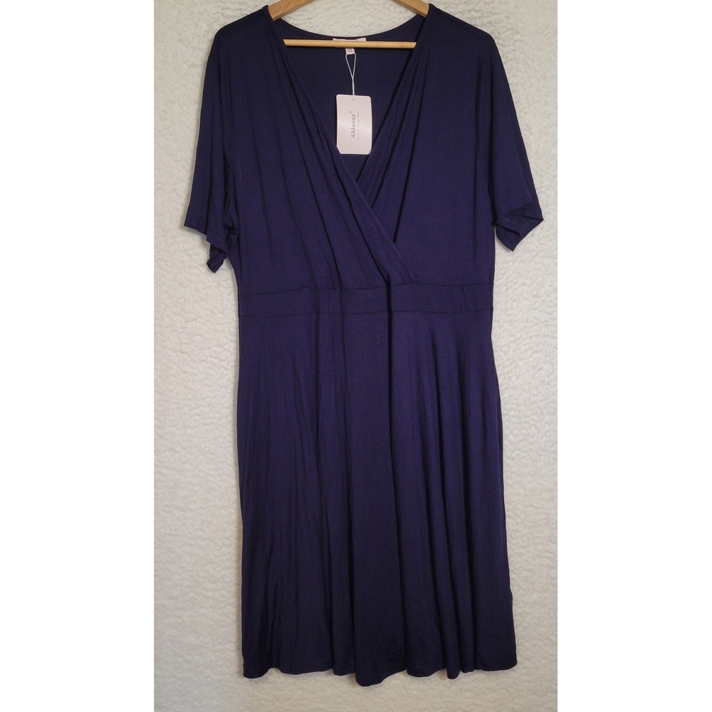 Ahlaray Womens Dress Plus Sz 2X NEW NWT Navy Blue Maxi Short Sleeve V-Neck 1634